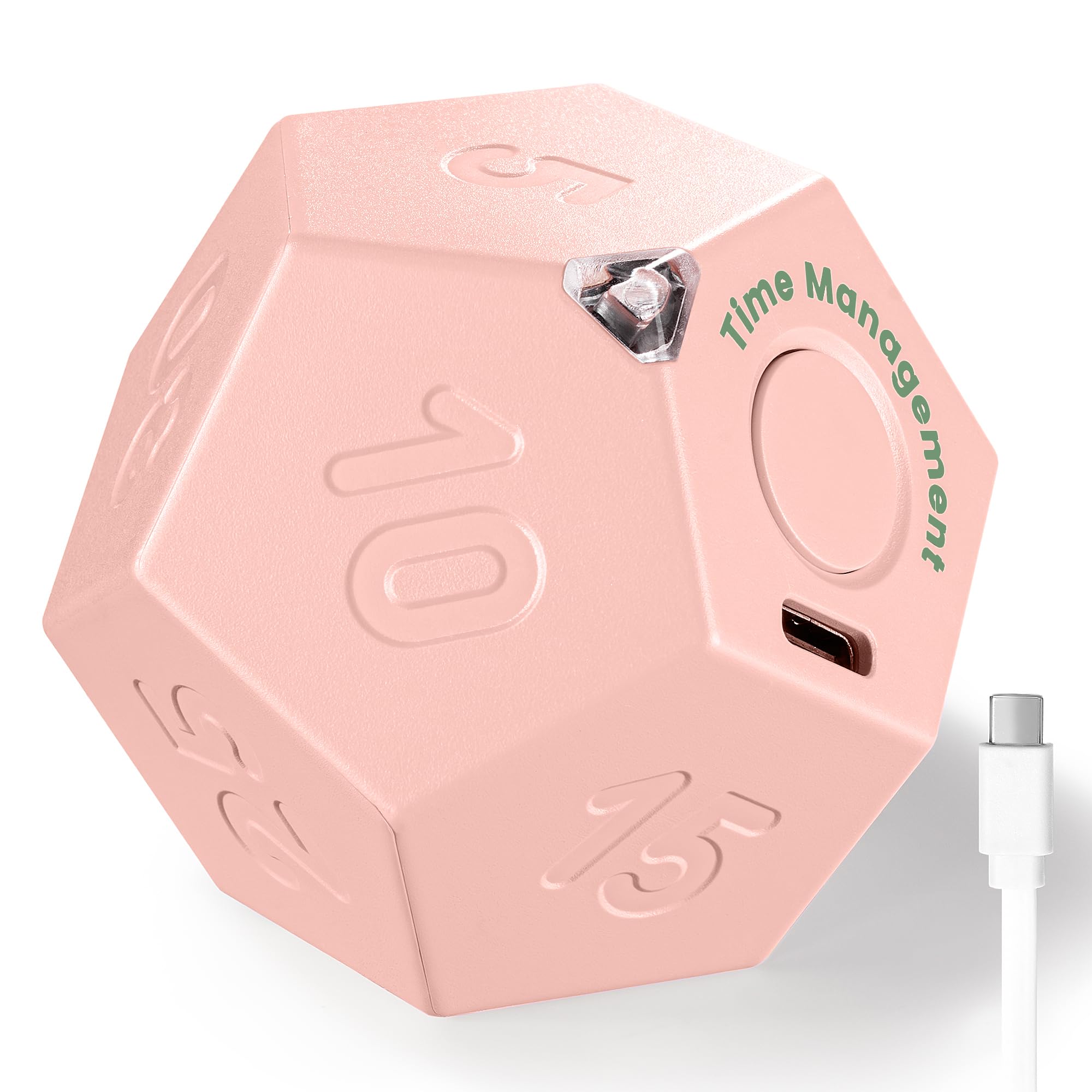 KADAMS Pomodoro Timer Desk Productivity Timer Cube - Rotating 11 Pre-Sets Countdown Dodecagon Timer- Flip Gravity Timer- Vibrate Mute Rechargeable - Kid Kitchen Cook Workout Exercise Study ADHD Pink